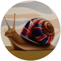 L’Escargots UK Logo - A snail with a red and green shell similar to the Union Jack flag.